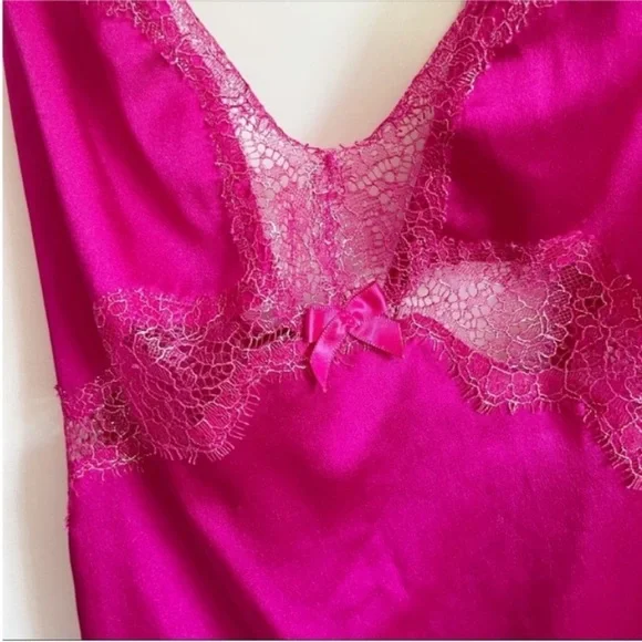 Victoria's Secret chemise nightie pink lace v neck satin low back